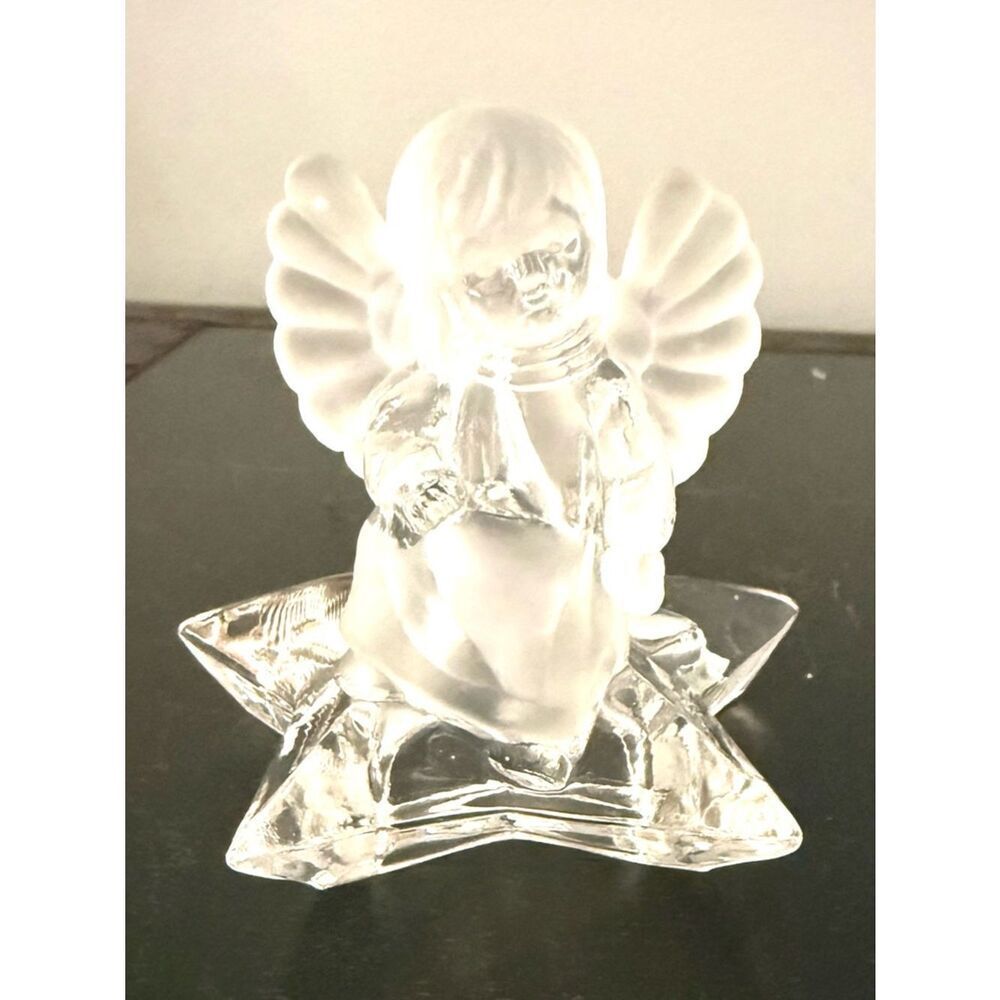 Vintage Crystal Child Angel Candle Holder on a star Figurine 4 inch tall